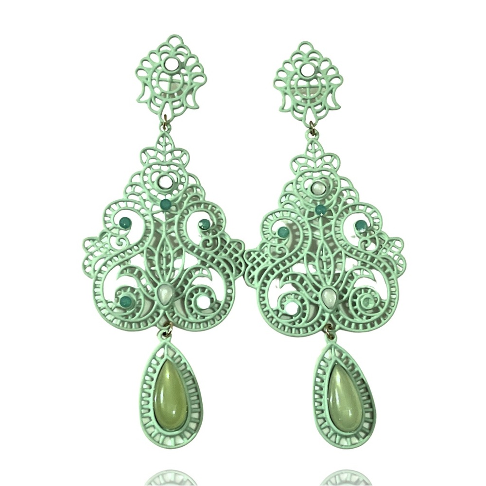 Textured Enamel Chandelier Earrings light Green